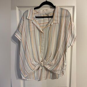 Lucky Brand - Striped Button-Up Tie Front Top. Size XL